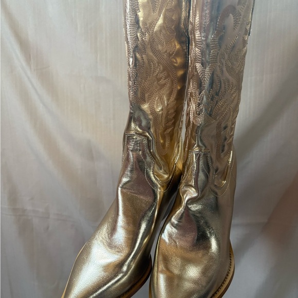 Gold Metallic Cowgirl Western Cowboy Chunky Heeled Boots Size 9 - Picture 4 of 10